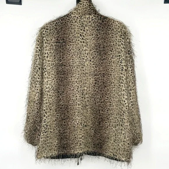 Wms Reversible Leopard Faux Fur Black Jacket Size L Textured Mob Wife Aesthetic - Picture 9 of 9